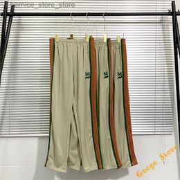 Men's Pants High Street Casual AWGE Needles Sweatpants Joggers Colourful Stripe Side Webbing Needles Trousers Butterfly Embroidery AWGE Pants Q231201
