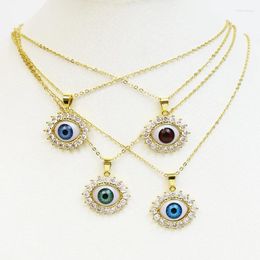 Pendant Necklaces 10 Pcs Turkish Eye Pave Zircon Necklace Mix Color Jewelry Fashion Chain Eyes 90102