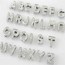 Whole 10mm 130pcs lot A-Z full rhinestones Slide letters DIY Alphabet Charm Accessories fit for 10mm pet collar keychains222r