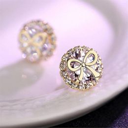 Infinity Sweet Cute Classical Fashion Jewellery 925 Sterling Silver&Gold Fill Round Cut White Topaz CZ Diamond Women Bridal Stud Ear284B