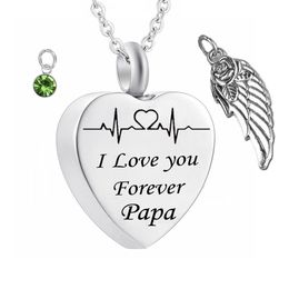 ' I love you Forever' Heart cremation Memorial ashes urn birthstone necklace Jewellery Angel wings keepsake pendant for pa328G