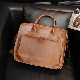 Briefcases Fashion Business Briefcase Men Bag Luxury Leather Shoulder Crossbody Bags Large Capacity Mens Laptop Male