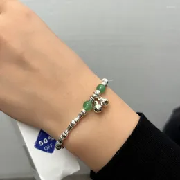 Strand Unique Green Crystal Stone Bamboo Joint Small Bell Charm Bracelets For Women Beaded Bracelet