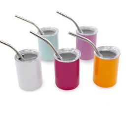 3oz Sublimation Stainless Steel Shot Tumblers 6 Colours Reusable Wine Glasses with Lids and Straw LX63