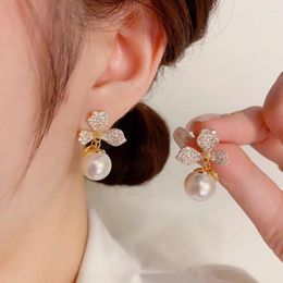 Hoop Earrings Copper Plated 18K Gold Glamorous Sexy Unique Personalised Flower Shape Pearl Women High Quality Jewellery