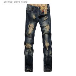 Men's Pants Original brand men's denim pants Men Biker Cowboy Trousers Hip Hop Jeans Broken Fashion New Design straight ripped Jeans Cotton Q231201