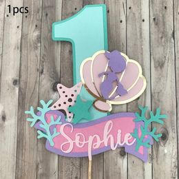 Cake Tools Mermaid Cake Topper Layered Personalised Name and Age of Birthday Girl for Decoration Birthday Party Decorations Party Supplies 231130