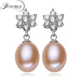 Stud YouNoble Fashion White Real Natural Fresh Water Pearl Earring 925 Sterling Silver Jewelry Women Birthday Gift Brincos Perolas2724