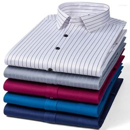 Men's Casual Shirts Striped Stretch Long-Sleeved Shirt Fashionable Business Anti-Wrinkle Iron-Free Professional Men Clothing