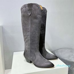 Women Shoes Denvee Boots Suede Knee-high Tall Paris Fashion Perfect Denvee Boots Original Genuine Leather Real Photos