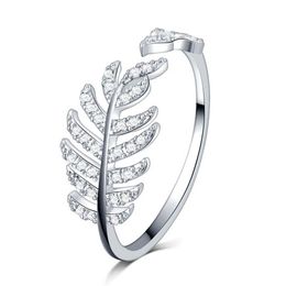 New Arrival leaf Design white gold filled micro pave clear zircon stones Wedding Engagement Copper Rings girls335u