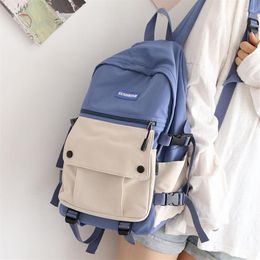 Backpack 2021 Korean Fashion Brand Women's Youth Panelling Middle School Bag Waterproof Luxury319T
