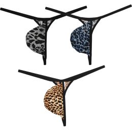 Men Tear Drop Pouch Thong G-string Leopard Print Underwear Mini Bikini Enhancing Pouch Sissy Micro Cover T-back