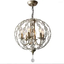 Chandeliers Crystal Fabric Lampshade K9 Wrought Iron Modern Nordic Attic Retro Round Dragon