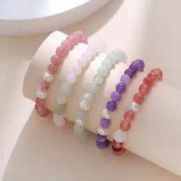 Strand Cute Pink Purple White Crystal Bracelets For Women Simulated Pearl Beaded Bracelet Ins Daily Party Hand Chains Jewellery