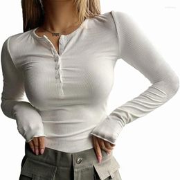 Women's T Shirts Ladies Stretch Tops Blouse Button V-neck Slim Fit Long Sleeve T-shirt Casual Tee For Woemen