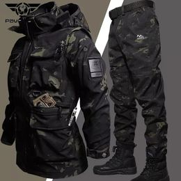 Cycling Jackets Outdoor Tactical Camouflage Sets Mens Winter Fleece Warm Waterproof Windproof Hiking Fishing Hood Jackets Work Pants Suits Male 231201