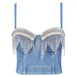 Women's Tanks Sexy Spicy Girl Style Beading Camisole Tassel Studded Diamond Cropped Tank Tops Summer Women Slim Fit Wrap Chest Vest