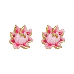 Stud Earrings Chinese Style "Lotus" Flexible In Ancient Paintings Healing Noble Temperament Gift To Elders Female