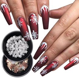 Nail Art Decorations 1 Box Christmas Winter Snowflakes Thin Flake Nail Glitter Sequins Decoration White Gold Nail DIY Tool 3D Nail Art Decoration 231202