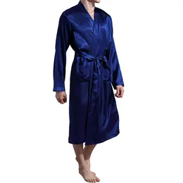 Men's Sleepwear Men Solid Color Silk Satin Bathrobe Homewear Long Robe Pajama Man Nightgown Kimono Homme Loungewear Dressing Gown