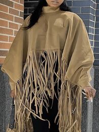 Women's Hoodies LW Plus Size Top Batwing Sleeve Tassel Design Loose Blouse Autumn Winter Long Warm Coat Fashion Casual