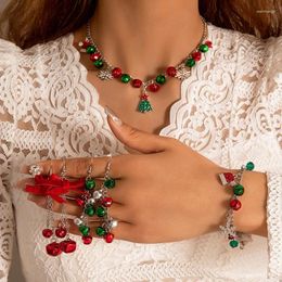Pendant Necklaces Trendy Red And Green Bells Christmas Necklace For Women Cute Snow Tree Alloy Metal Ajustable Jewelry Collar