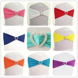 Sashes 10pcs 50pcs Elastic Spandex Chair Bow Sash Stretch Wedding Band With Heart Buckle For Banquet el Party Decoration 231202