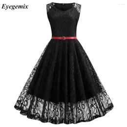 Casual Dresses Summer Vintage Lace Dress Women Elegant Party Sexy Night Club 2024 V Neck Sleeveless Work A-Line Swing Office Vestidos