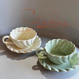 Mugs Creative Lace Plain Ceramics Coffee Cup With Saucer Home Office Coffeeware Caffe Latte Mug Tea set Gift 231201