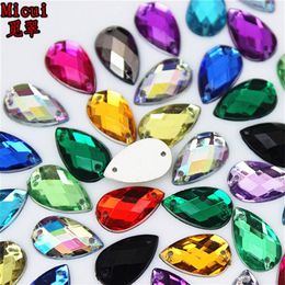 300PCS 8 13mm Sewing Acrylic Crystals Drop Rhinestone Flat Back Beads Strass Sew On Stones Gems for DIY Dress Crafts ZZ521823