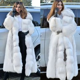 Women s Fur Faux Coat Women Winter Fashion Warm X Long Coats Solid Hooded Loose Large Size Open Stitch Clothing Lugentolo 231201