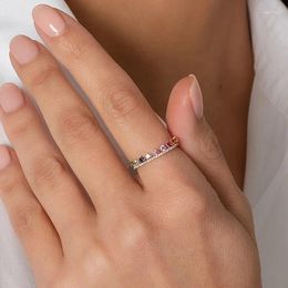 Cluster Rings Minimal Delicate Fashion Women Rainbow Cubic Zirconia Engagement Ring