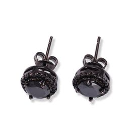 Mens Hip Hop Stud Earrings Jewelry Fashion Black Silver Simulated Diamond Round Earring For Men297n