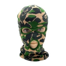 Beanie Skull Caps Ski Knitted Warm Full Face Mask Winter Camouflage Riding 2 3 hole Balaclava Hat Dropship 231201