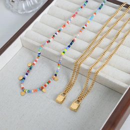 Pendant Necklaces Stainless Steel Necklace For Women Colorful Stone Beaded Chain Bohemian Layup Accessories Fashion Jewelry Gift