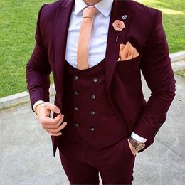 Men s Suits Blazers Tailor Made Lapel Burgundy Men Slim Fit Groom Tuxedo 3 Piece Male Blazer Pant Vest Costume Homme Mariage 231202