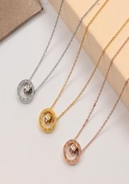 high quality Roman numeral Double Ring Diamond Pendant Necklace titanium steel circle hollow short chain whole5910587