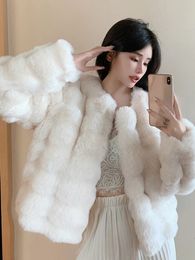 Women's Jackets Fashion Imitation Rabbit 'S Hair Coat Women Winter Warm Luxury Fur Jacket Plus Size Outwear Female Vest Coats Beige 231202