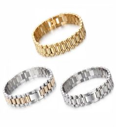 Fashion 15mm Luxury Mens Womens Watch Band Bracelet Gold Silver Stainless Steel Adjustable Strap Cuff Bangles Jewellery 8664369765