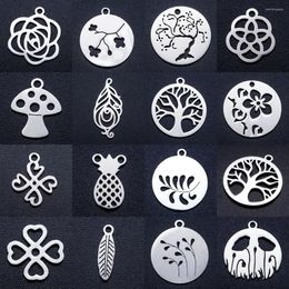 Charms 10pcs/lot Blossom Flower Fern DIY Wholesale 316 Stainless Steel Tree Of Life Sea Conch Pendant Plants Feather Charm