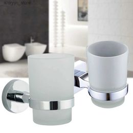 Toothbrush Holders Toothpaster Hotel Accessories Toothbrush Holder Home Glass Cup Round Stainless Steel Toilet Wall Mounted Bathroom Organiser Q231202