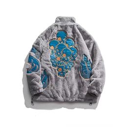 Women s Jackets Vintage Skull Embroidered Lamb Fleece Jacket Women Winter King Size Zipper Casual Top Cotton Cardigan Streetwear 231202