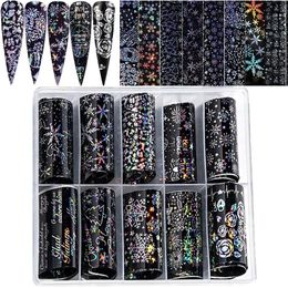 Stickers Decals HEALLOR 10roll/set Holographic Nail Art DIY Snowmen Nail Decals Snowflake Christmas Nail Stickers 231202