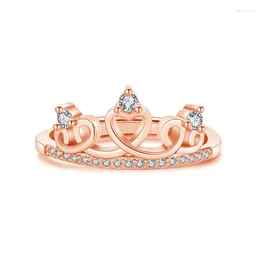 Cluster Rings Women's Fashion Cute Crown-shape Crystal Cuff Finger Ring Simple Charming Opening Jewellery Valentine's Day Gift