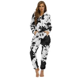 Women's Sleepwear WomenS Cute Onesie Pajamas Zipper Hooded Printed Jumpsuit Comfortable Thick Nightgown Mlik Print Female 231201