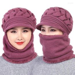 Wide Brim Hats Coral Fleece Winter Hat Beanies Women's Scarf Warm Breathable Knitted For Women Double Layers Protection Caps