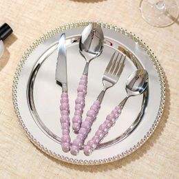 Dinnerware Sets Fashion Pearl Tableware Set Stainless Steel Steak Knife Fork Dessert Spoon Utensils Kitchen Cutlery Ceramic Handle Western