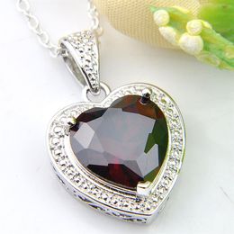 LUCKYSHINE Jewelry Brand New Heart Red Garnet Gemstone 925 Sterling Silver Necklaces Holiday Party Canada Mexico Jewelry Gift240S