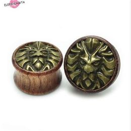 1Pair Lion Face Ear Tunnels Ear Plugs Gauges Ear Piercing Wood Plugs Sphinx Pattern Expander Reamer Body Jewellery 8mm-20mm232a